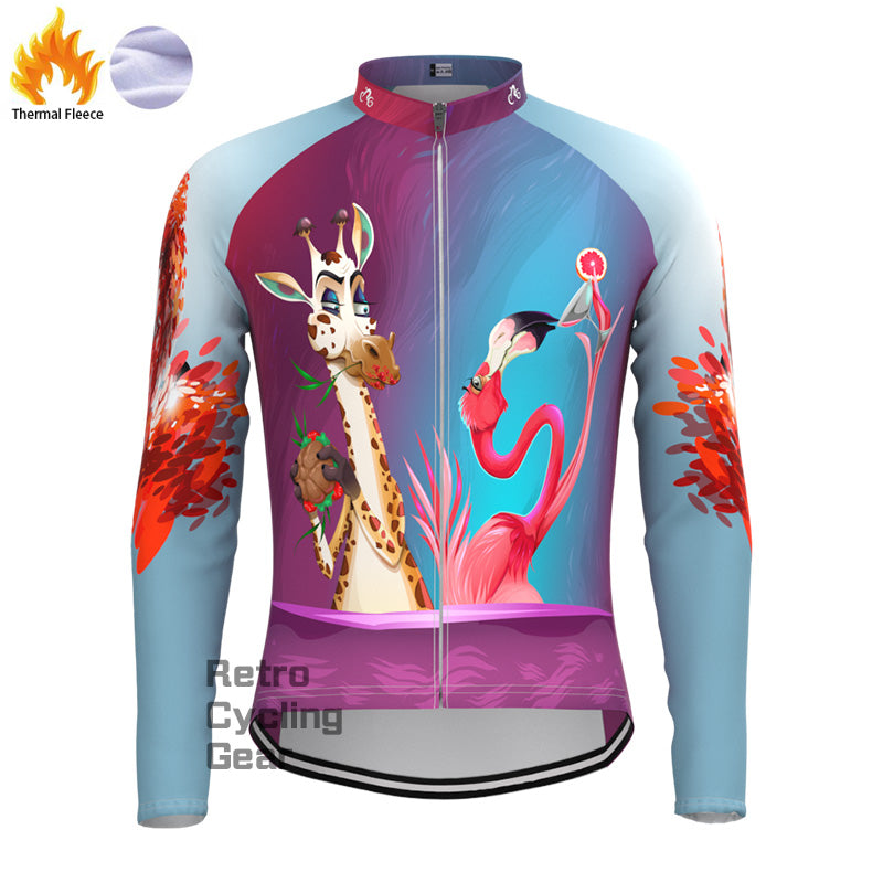 Giraffe flamingos Fleece Long Sleeve Jersey