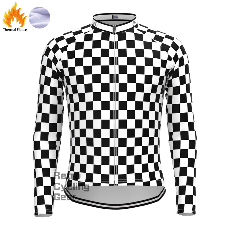 Black and white check Fleece Long Sleeve Jersey