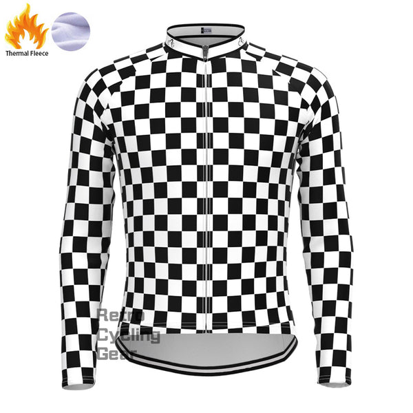 Black and white check Fleece Long Sleeve Jersey