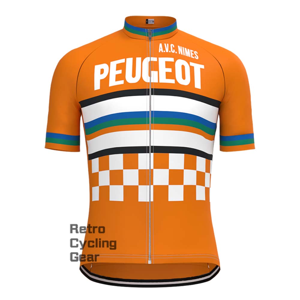 Orange PEUGEOT Retro Short Sleeve Cycling Kits