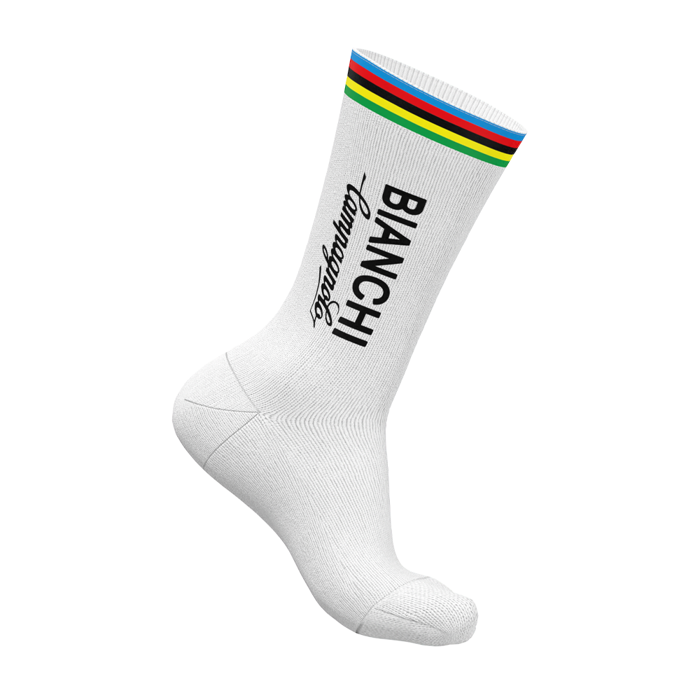 White BIANCHI Stripe Retro Cycling Socks