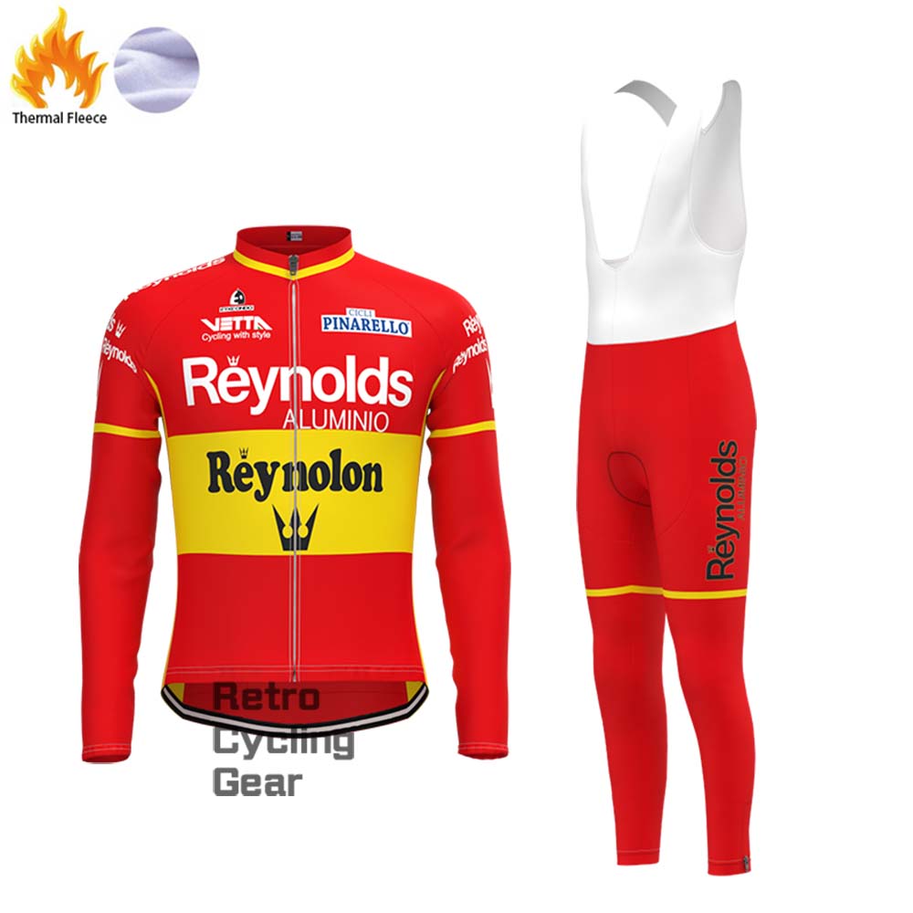 1990s Red Reynolds Fleece Retro Long Cycling Kits