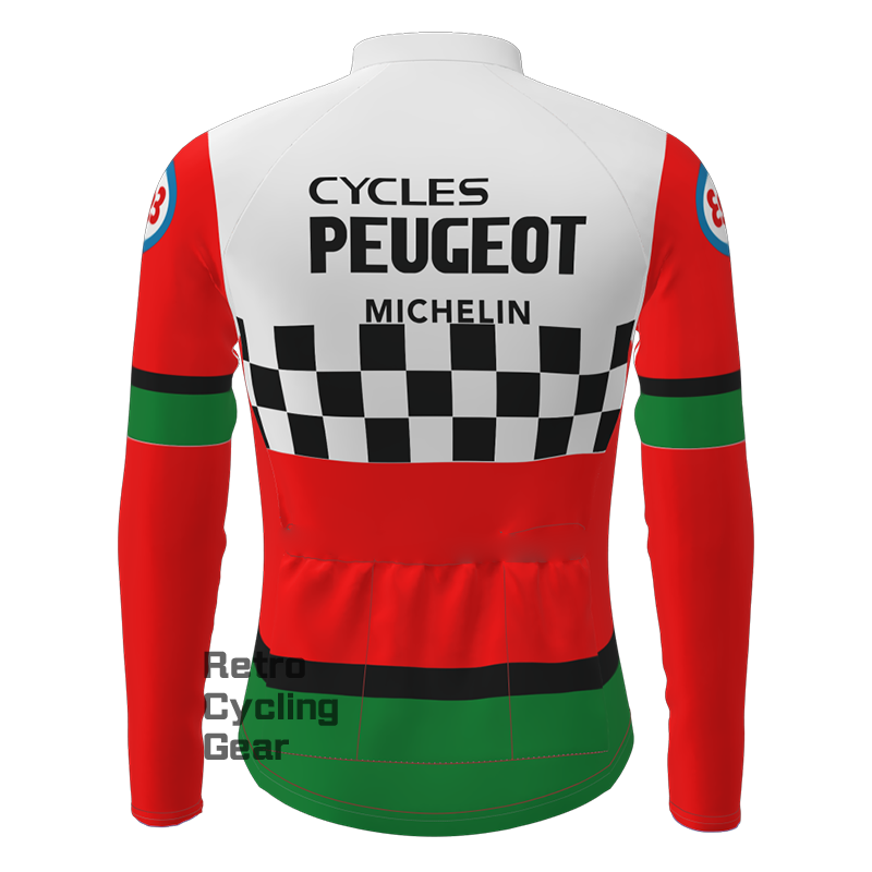 Red Peugeot Fleece Retro Long Sleeves Jerseys