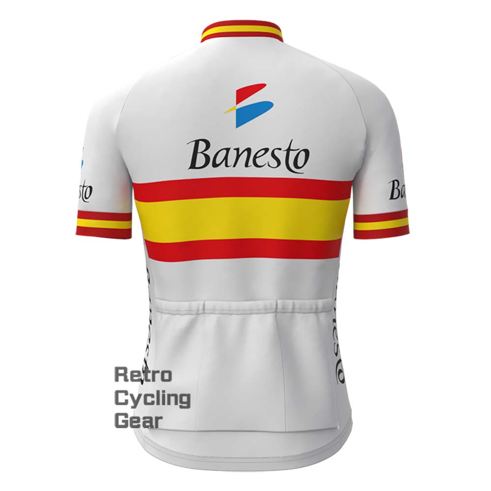 White Banesto Retro Short Sleeve Cycling Jersey