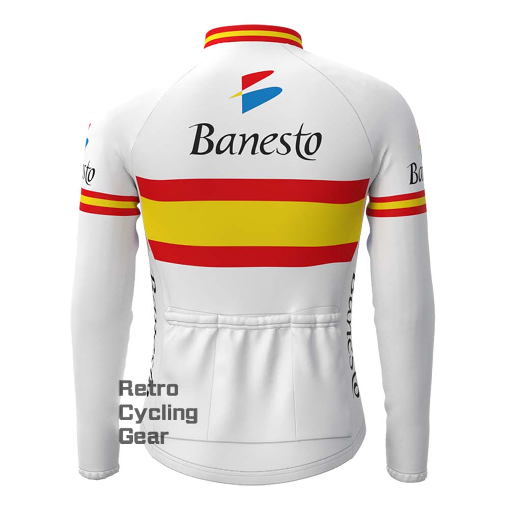 White Banesto Fleece Retro Long Sleeves Jerseys