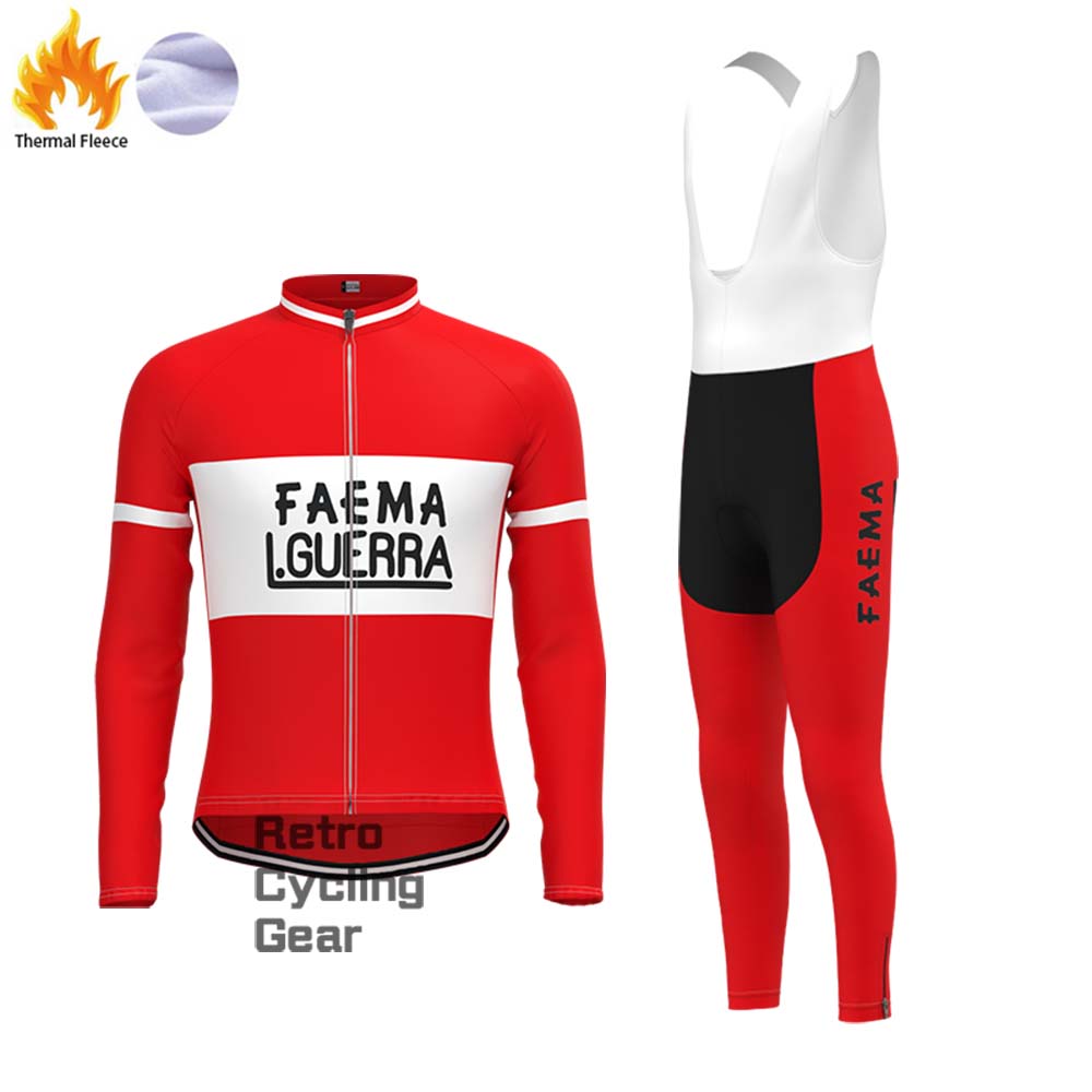 Red FAEMA Fleece Retro Long Cycling Kits