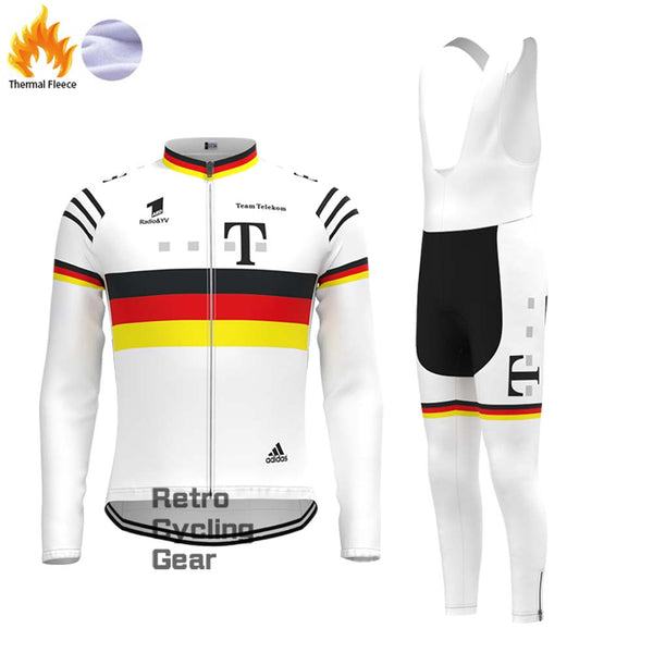 T white Fleece Retro Long Cycling Kits