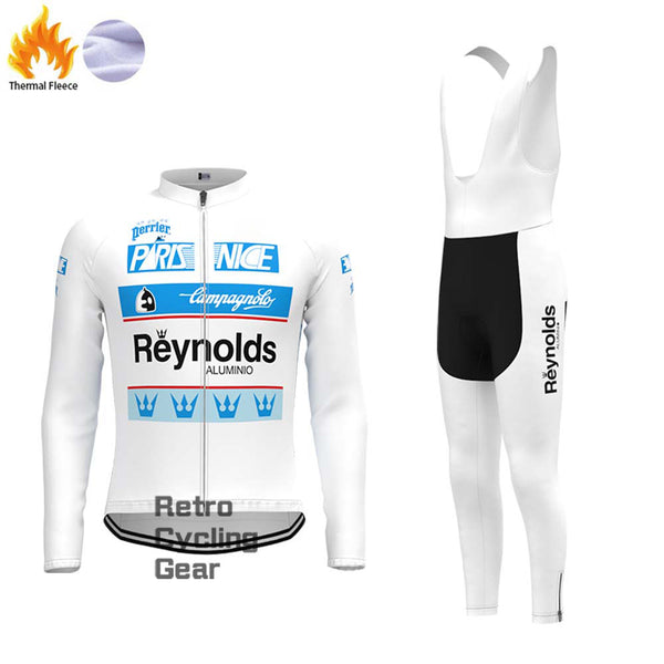 white Reynolds Fleece Retro Long Cycling Kits