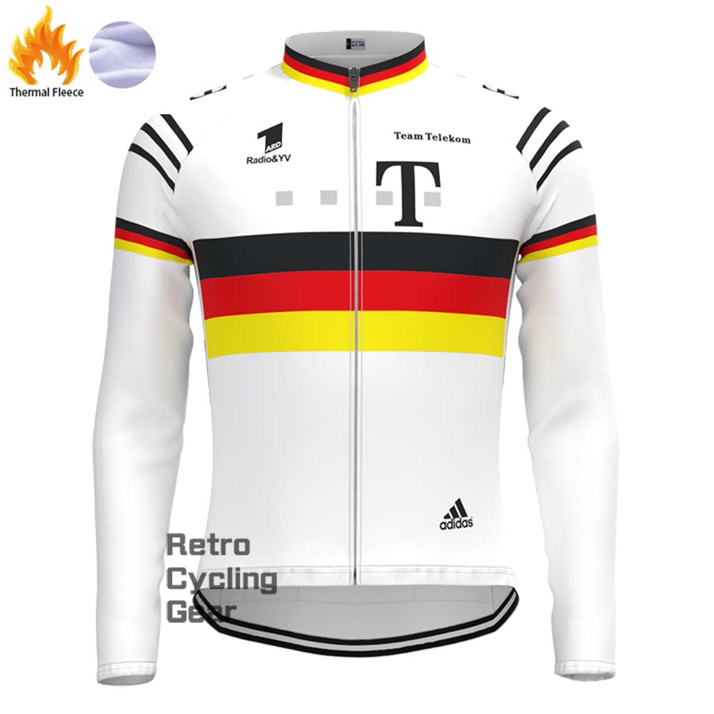 T white Fleece Retro Long Cycling Kits