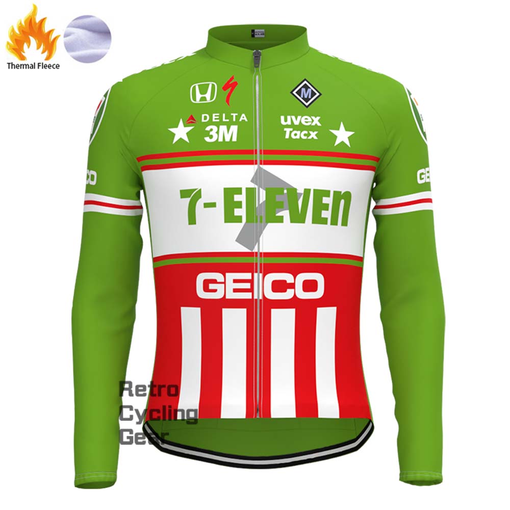 7-ELEVEN Green Fleece Retro Long Sleeves Jerseys