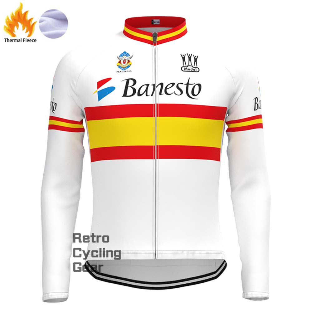 White Banesto Fleece Retro Long Sleeves Jerseys