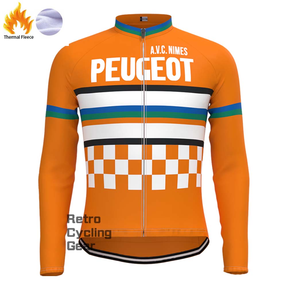 Orange PEUGEOT Fleece Retro Long Cycling Kits