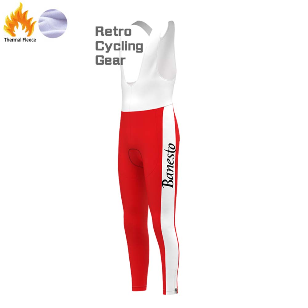 Red Banesto Fleece Retro Cycling Bib Pants