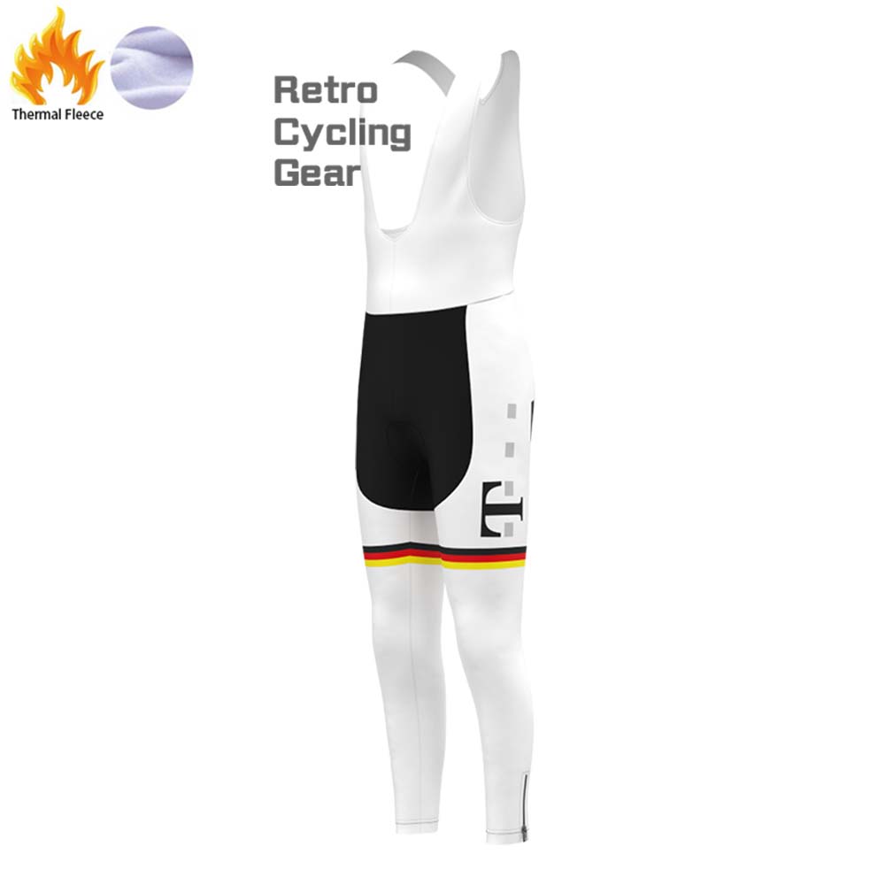 T white Fleece Retro Long Cycling Kits