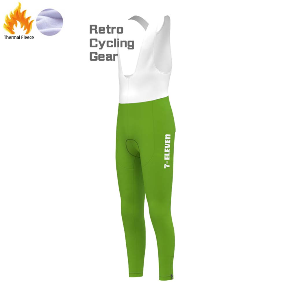 7-ELEVEN Green Fleece Retro Cycling Bib Pants