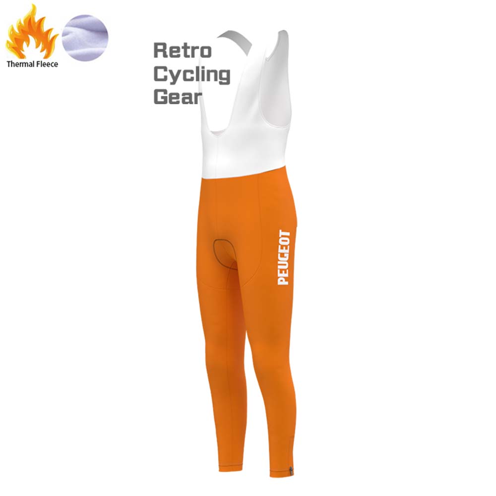 Orange PEUGEOT Fleece Retro Long Cycling Kits