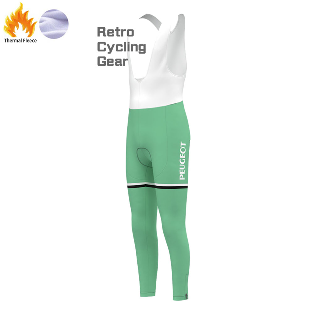 Green PEUGEOT Fleece Retro Long Cycling Kits