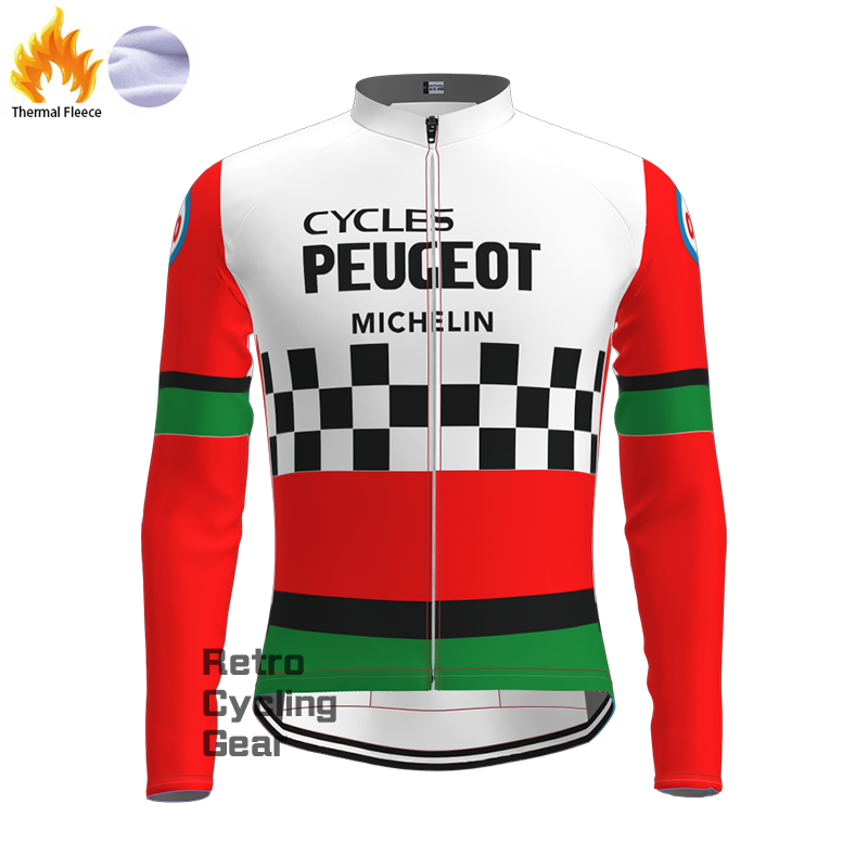 Red Peugeot Fleece Retro Long Cycling Kits