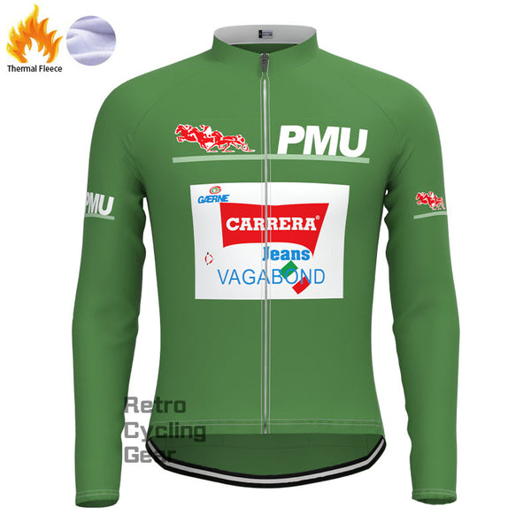 Carrera Green Fleece Retro Long Sleeves Jerseys