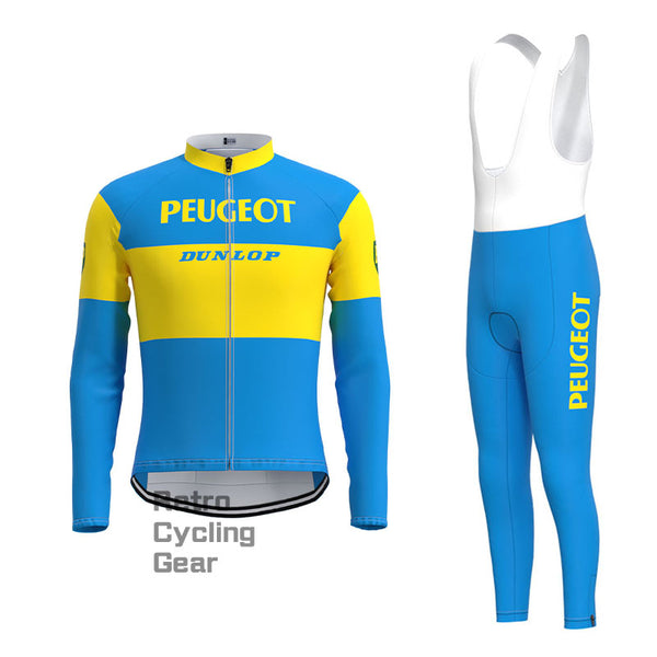 Peugeot Blau-Gelbes Retro-Langarm-Fahrradset