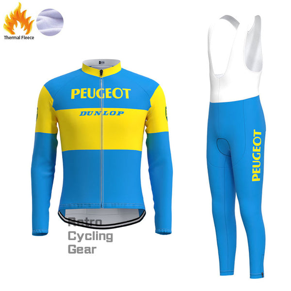 Blau-gelbe Fleece-Retro-Radsport-Sets von Peugeot