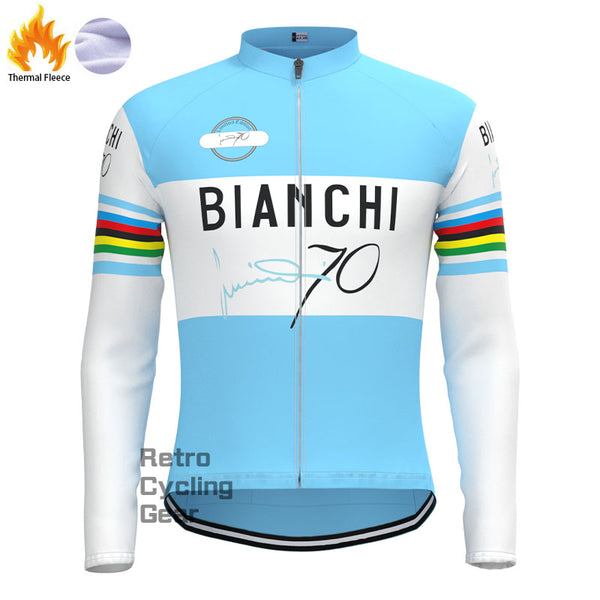 Bianchi Water Blue Fleece Retro Long Sleeves Jerseys