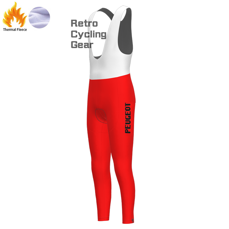 Red Peugeot Fleece Retro Cycling Bib Pants