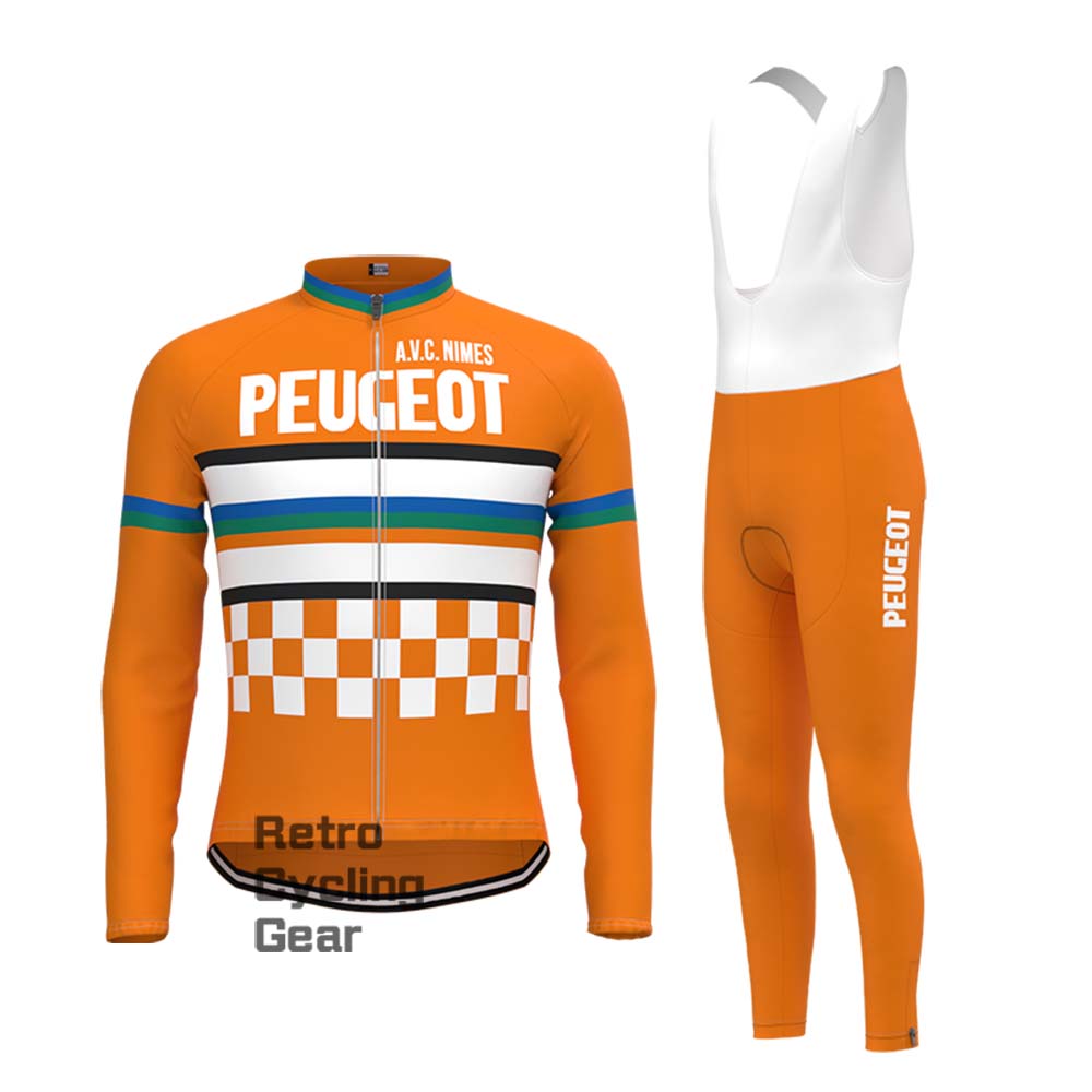 Orange PEUGEOT Retro Long Sleeve Cycling Kits