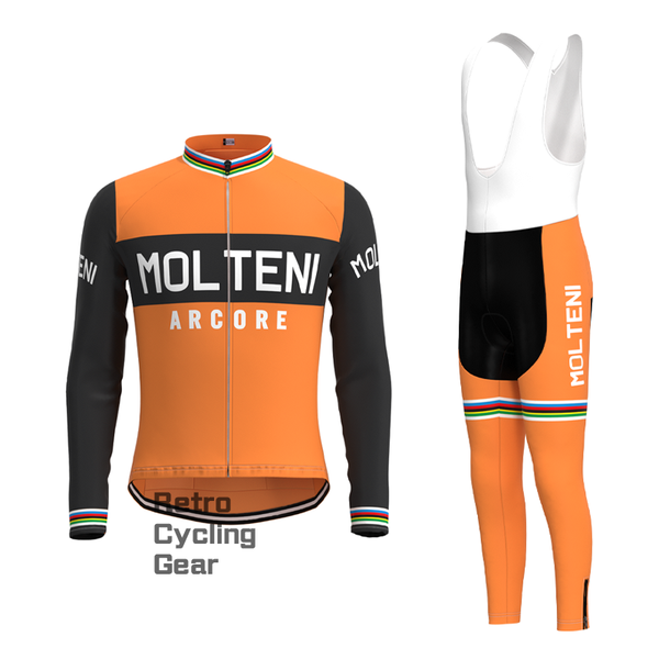 MOLTENI Orange-weißes Retro-Langarm-Radsport-Set