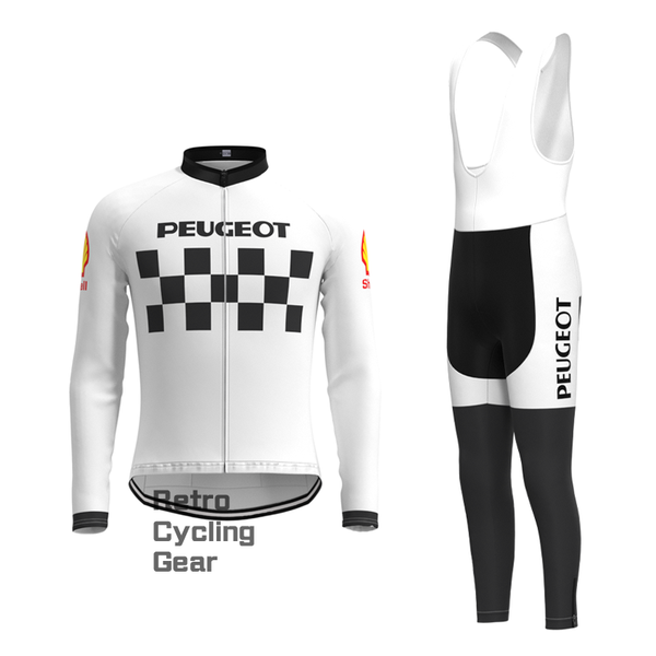 PEUGEOT White Retro Long Sleeve Cycling Kit