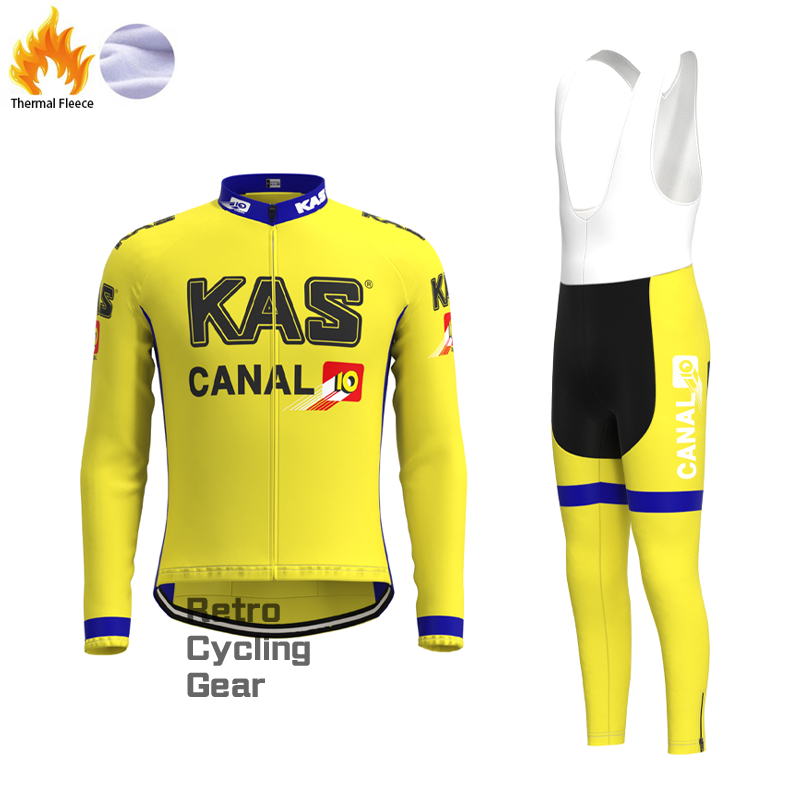 KAS Gelbe Fleece-Retro-Radsport-Sets