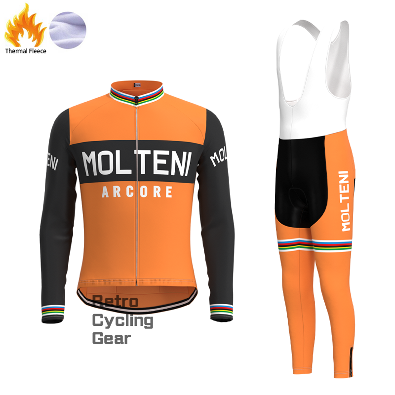 MOLTENI Orange-weiße Fleece-Retro-Radsport-Sets