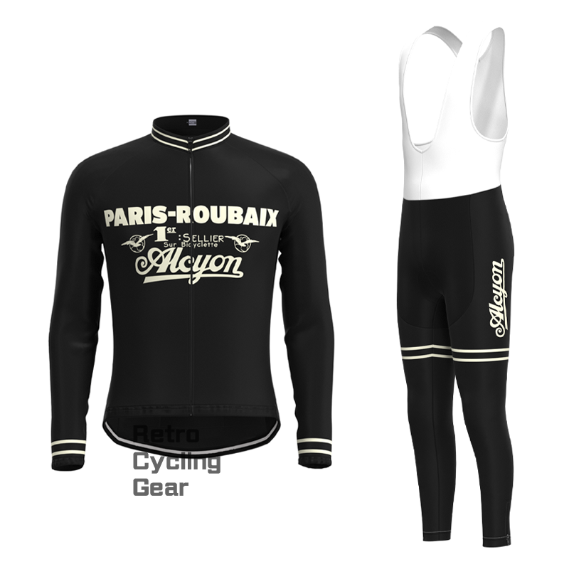 Paris Roubaix Black Retro Long Sleeve Cycling Kit