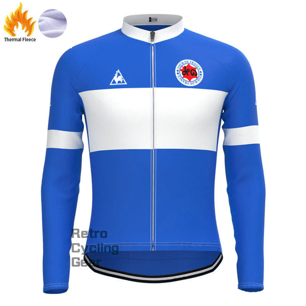 Tour de France Blue Fleece Retro Long Sleeves Jerseys