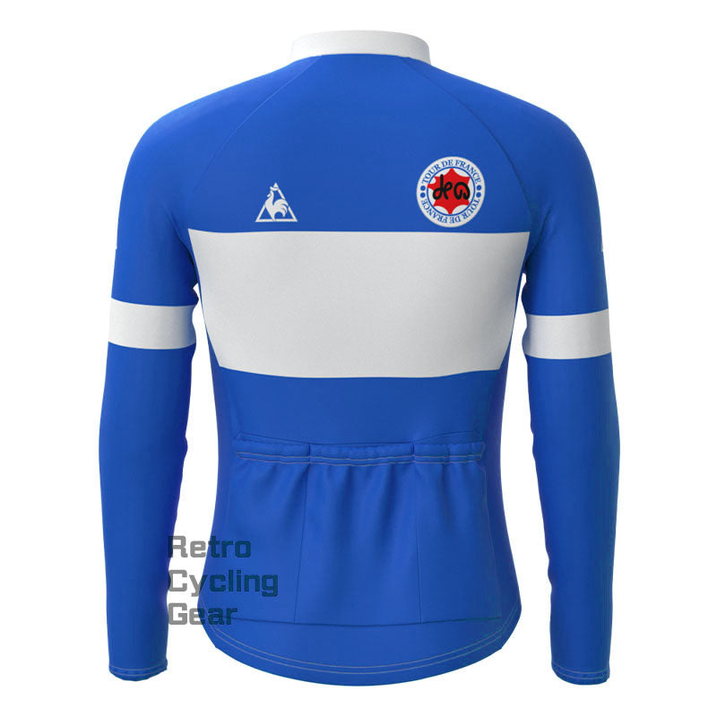 Tour de France Blue Fleece Retro Long Sleeves Jerseys