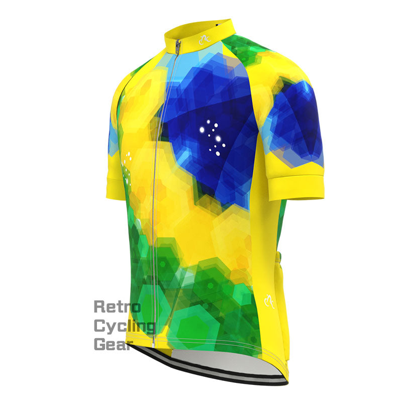 Blue Yellow Green Glazed Short Sleeves Cycling Jersey