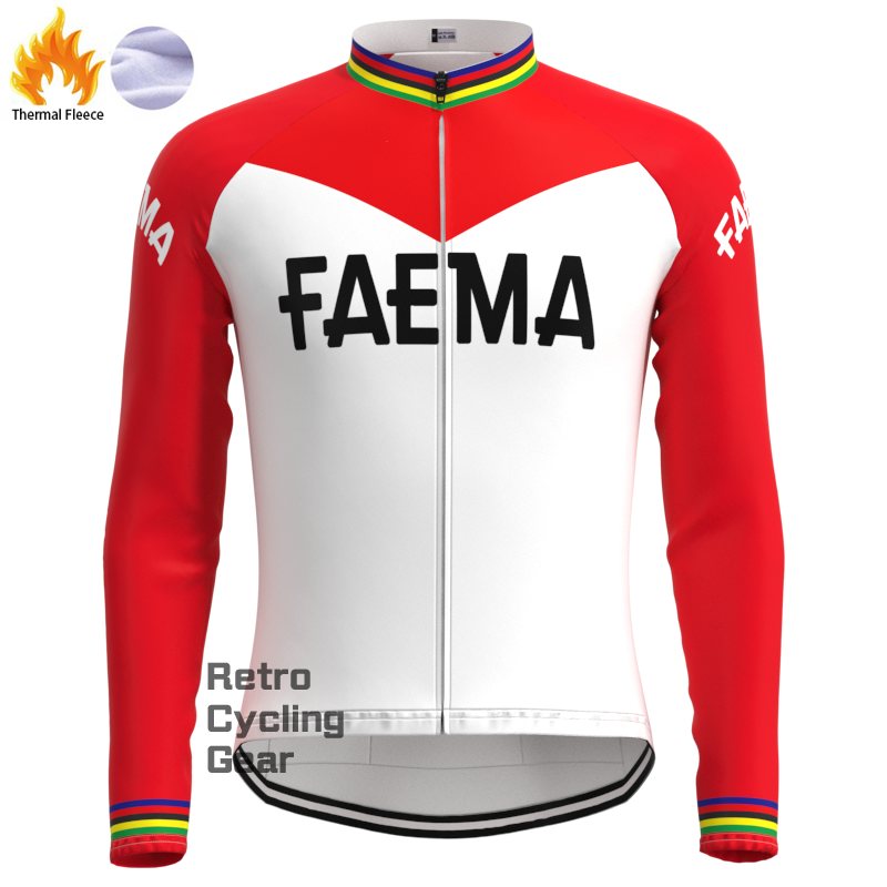 FAEMA Retro-Langarmtrikots aus weißem Fleece