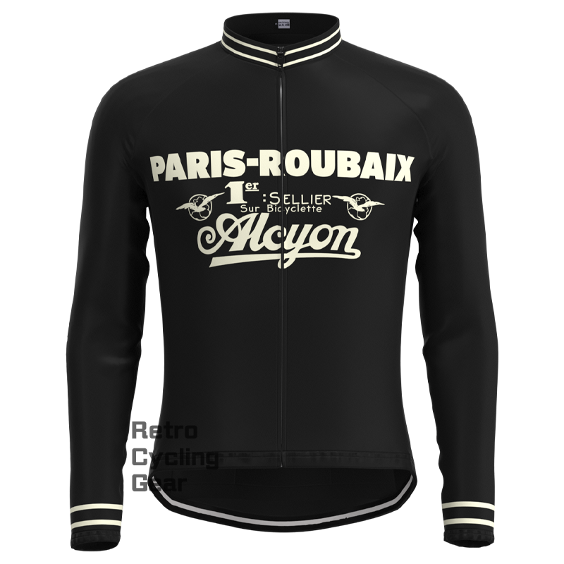 Paris Roubaix Schwarzes Retro-Langarm-Radsport-Set