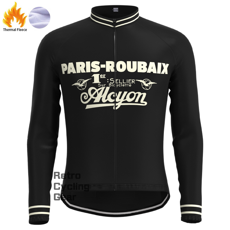 Paris Roubaix Retro-Radtrikots aus schwarzem Fleece