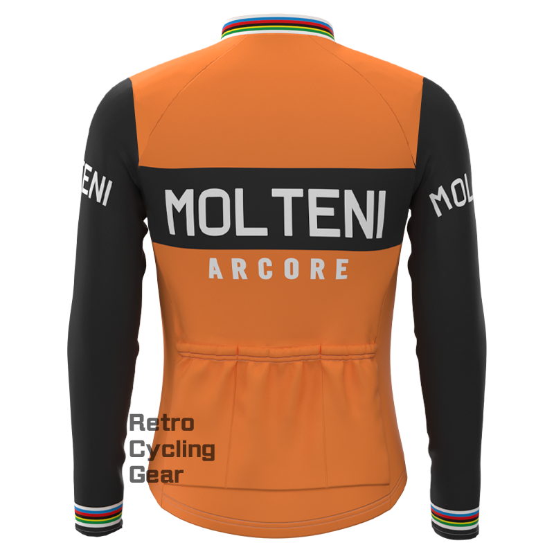 MOLTENI Orange-weiße Fleece-Retro-Radsport-Sets