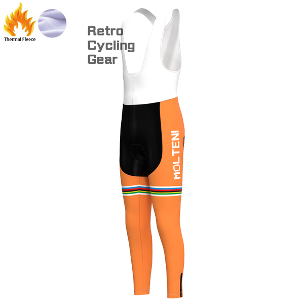 MOLTENI Orange White Fleece Retro Cycling Pants