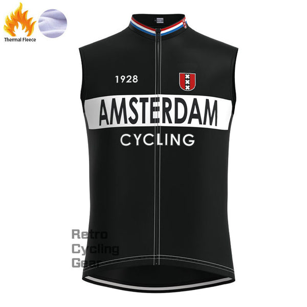 Amsterdam Retro-Radsportweste aus schwarzem Fleece