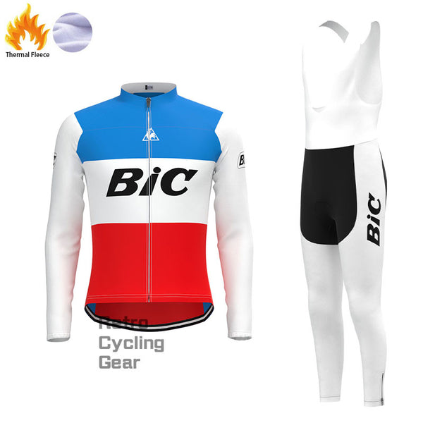 BIC White Blue Fleece Retro Cycling Kits