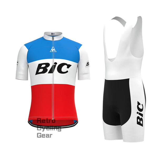 BIC White Blue Retro Short Sleeve Cycling Kit