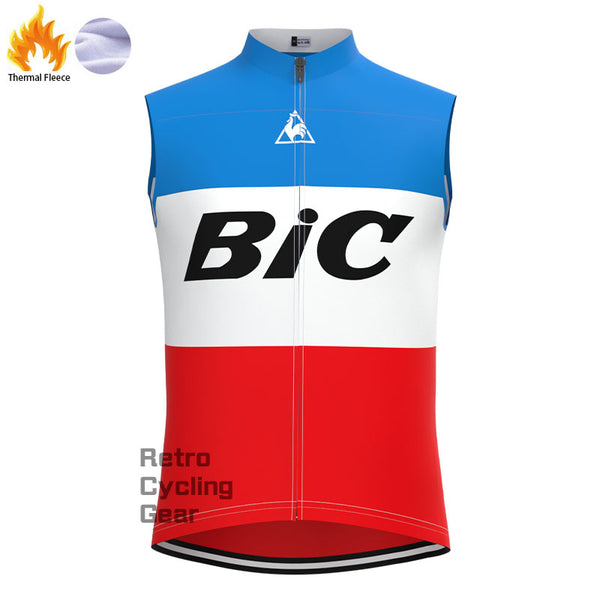 BIC White Blue Fleece Retro Cycling Vest