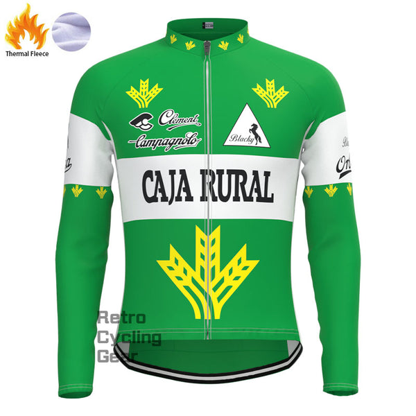 CAIA RURAL Green Fleece Retro Long Sleeves Jerseys