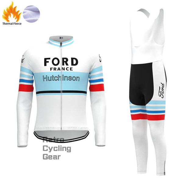 FORD Weiß-blaue Fleece-Retro-Radsport-Sets