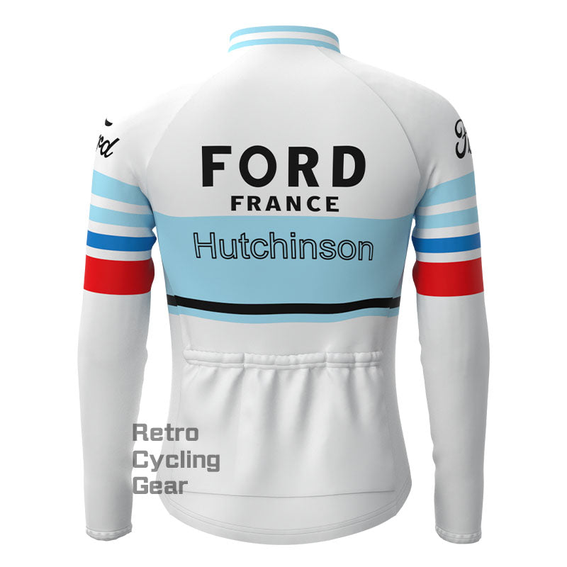 FORD Weiß-blaues Fleece-Retro-Langarmtrikot