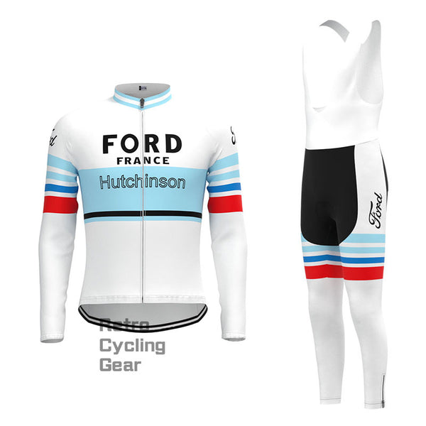 FORD White Blue Retro Long Sleeve Cycling Kit