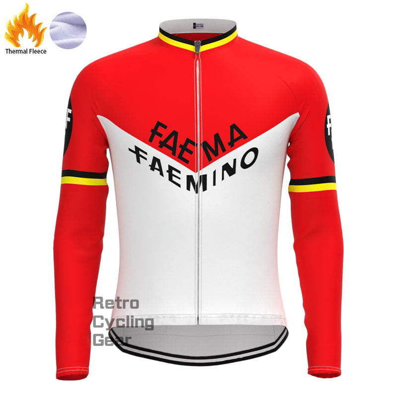 Faema Red-White Fleece Retro Long Sleeves Jerseys